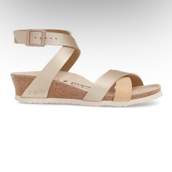 NEW Papillio by Birkenstock LOLA Leather Frosted Metallic Tan Gold  Sandal 39 - Picture 2 of 14